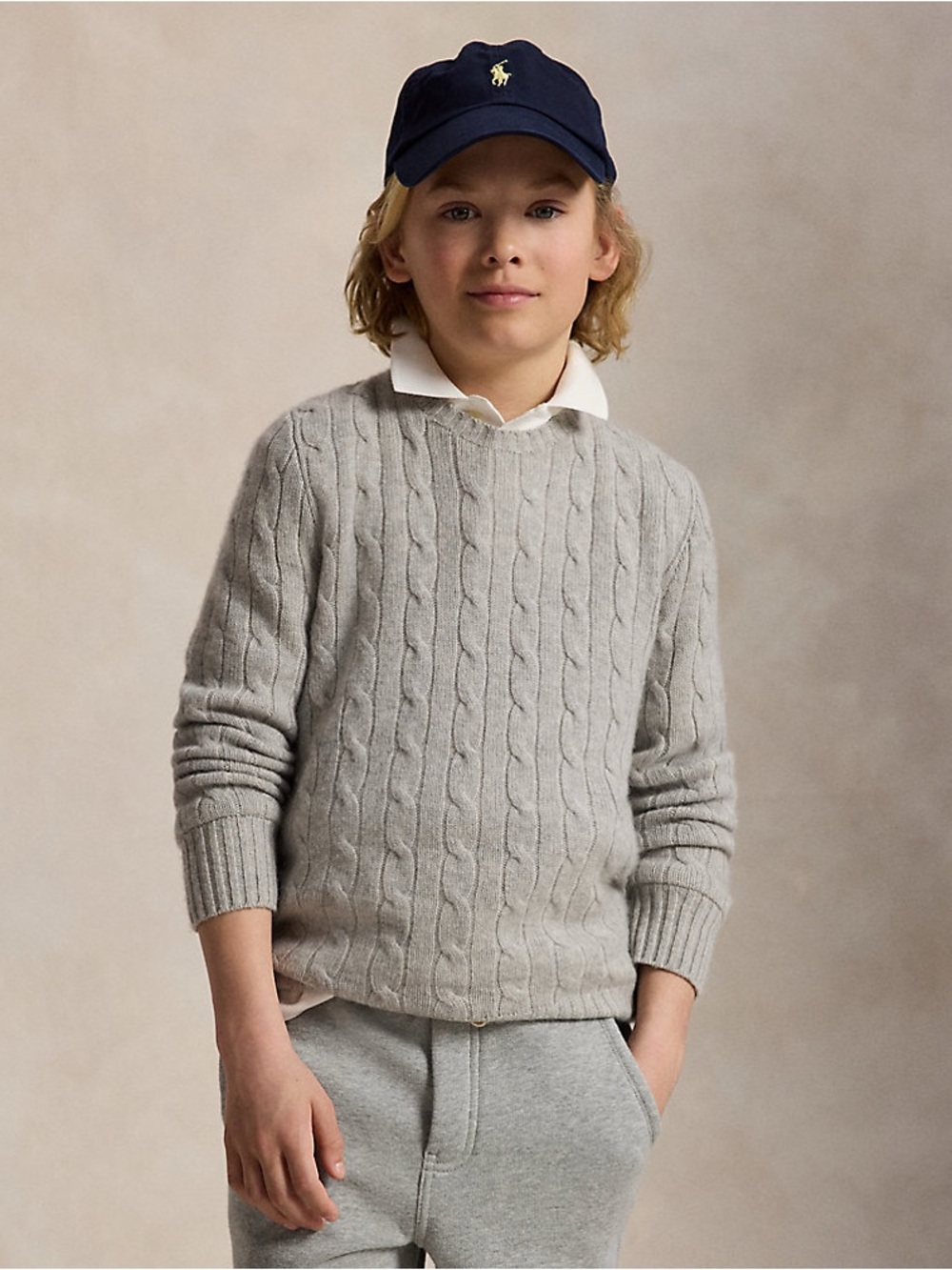NWT Ralph Lauren Iconic Cable-Knit Cashmere Jumper in Light Grey Heather | 2/3